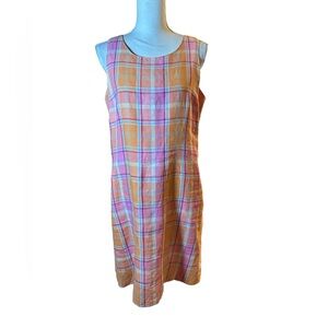 Real Comfort Linen Orange Plaid Mini Dress